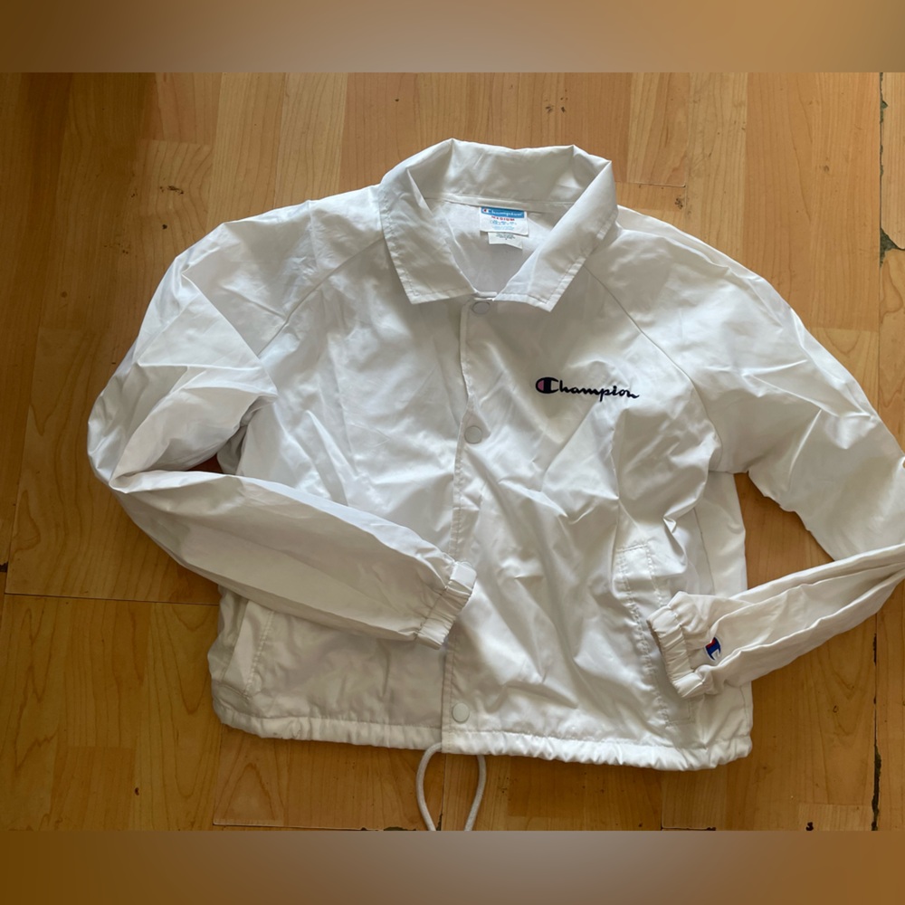 Champion White Button Down Windbreaker Jacket Siz… - image 2